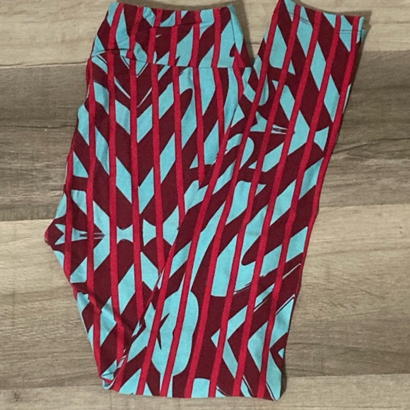 📐📚 Lularoe OS Leggings - Graphic Blue and Red - Picture 1 of 5
